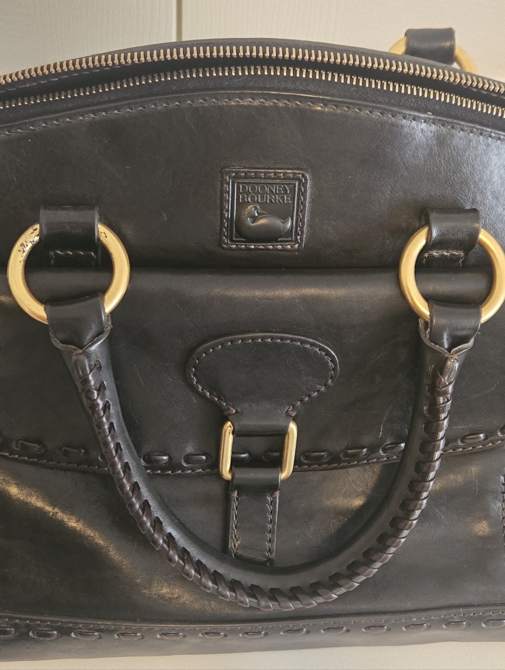 Dooney & Bourke Black Leather Shoulder Satchel with Gold Hardware - Picture 11 of 16